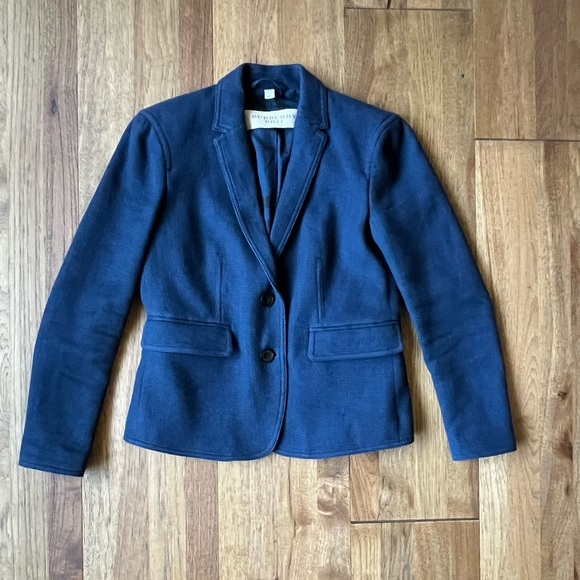 Burberry Brit Navy Blue Linen Cotton Women’s Blazer Jacket Sz 6 Academia Preppy - Picture 1 of 11